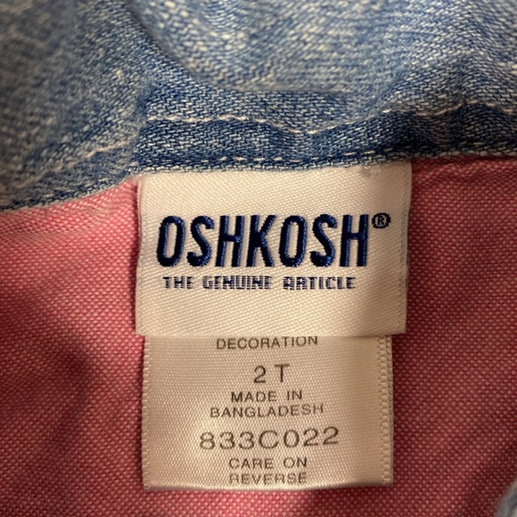 Oshkosh long sleeve full snap front embroidered denim blue jeans dress 2t - Picture 3 of 7
